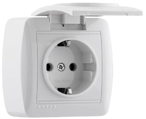 Розетка с заземлением накладная Lezard Demet 1-м. крышка белый фото Розетка с заземлением накладная Lezard Demet 1-м. крышка белый картинка